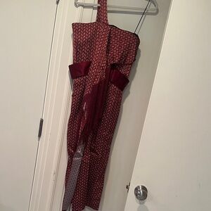 J. Mendel Red Paisley Dress burgundy with fringe